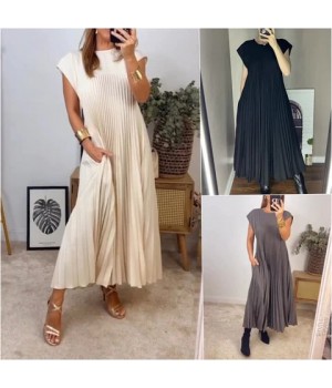 HOT SALEDamen plissiertes einfaches einfarbiges Kleid