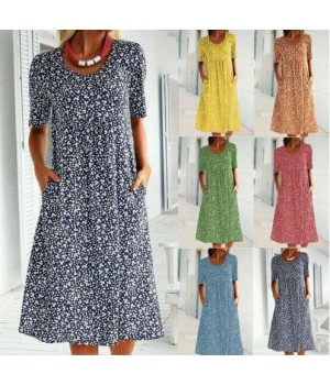 2024 Neujahrs-Hot Sale Lssiges Damen Blumenkleid mit Rundhalsausschnitt (8 Farben mit Taschen)