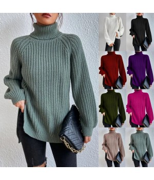 Rollkragenpullover aus Baumwoll mit Raglanrmel und geteiltem Saum