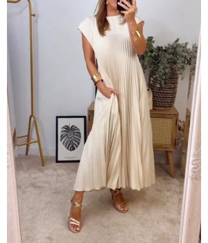 HOT SALESleeveless pleated simple solid colour dress
