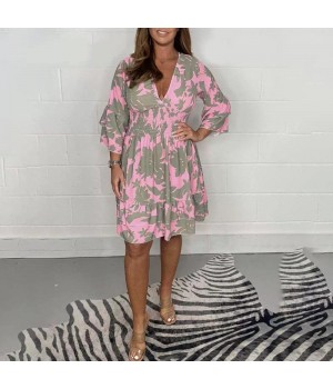 50% Rabatt im SonderangebotStilvolles, lssiges Kleid mit V-Ausschnitt und elastischem Bund für Damen