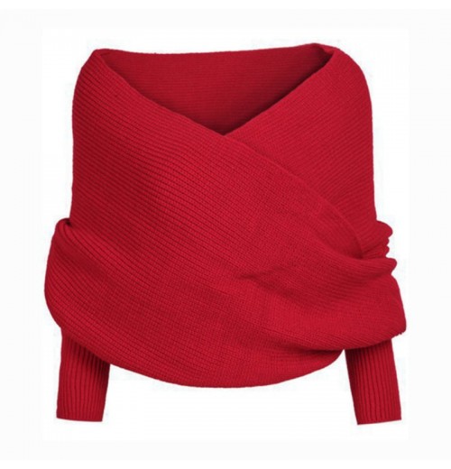2024 Einfarbiger gestrickter Pulloverschal mit rmeln für Frauen 2024 Einfarbiger gestrickter Pulloverschal mit rmeln für Frauen
