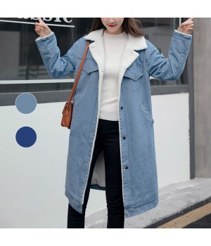 Langer Denim-Mantel mit Revers und Baumwollfutter für Damen