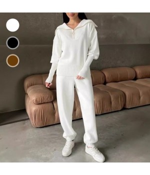 Beliebtes Produkt ！Lssiges, sportliches 2-teiliges Set für Damen – Oberteil mit Revers und halbem Reiverschluss und passende Jogginghose
