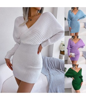 Xmas Sales - 50% OFFSexy Strick-Minikleid mit langen Batwing-rmeln