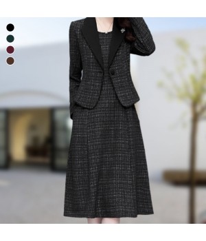 Damen Fake Zweiteiler mit Revers Anzug Kleid
