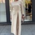 Weihnachtsverkauf - 50 % RABATTLangrmliges Kleid mit Rundhalsausschnitt, gerüschtem Saum